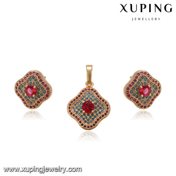 64227 2017 mode chine en gros delicat multicolor zircon pierre plaqué or bijoux indien ensemble